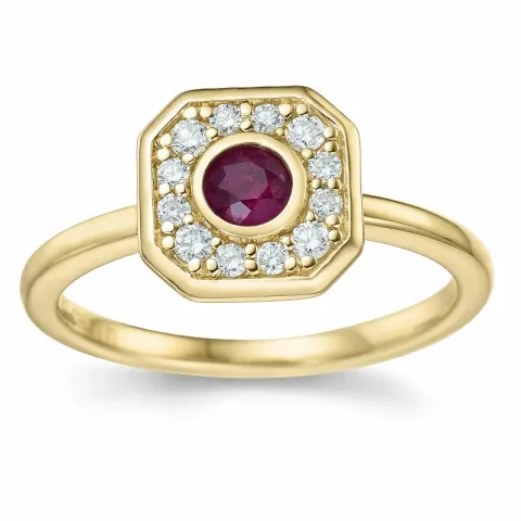 fyrkantigt rubin diamantring i 14 karat guld 0,306 ct 0,192 ct