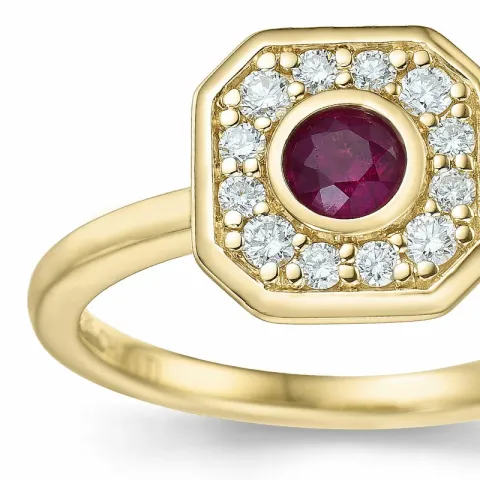 fyrkantigt rubin diamantring i 14 karat guld 0,306 ct 0,192 ct
