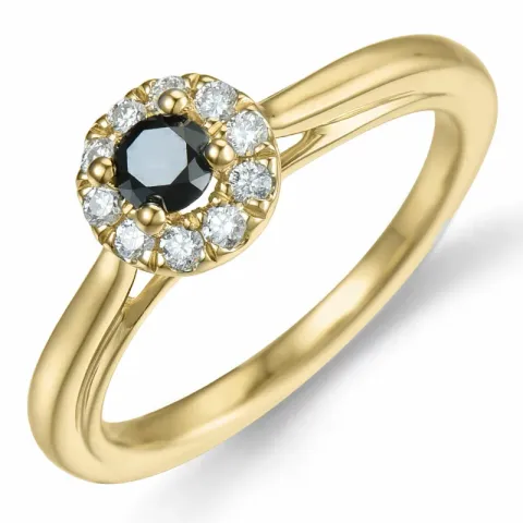 elegant svart diamant ring i 14 karat guld 0,20 ct 0,15 ct