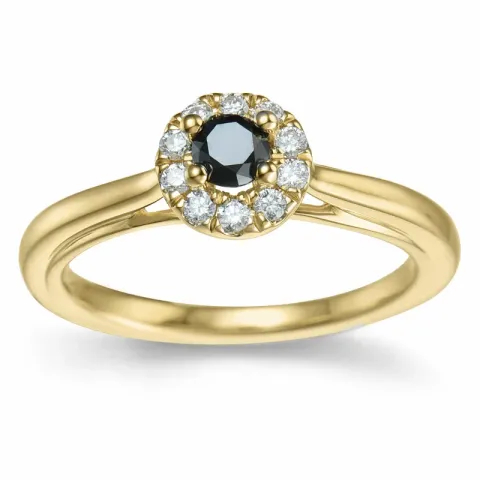 elegant svart diamant ring i 14 karat guld 0,20 ct 0,15 ct