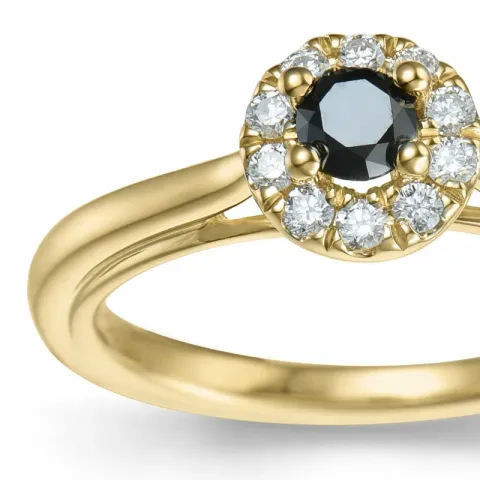elegant svart diamant ring i 14 karat guld 0,20 ct 0,15 ct