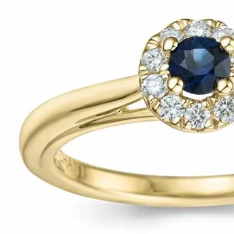 safir diamantring i 14  karat guld 0,306 ct 0,15 ct