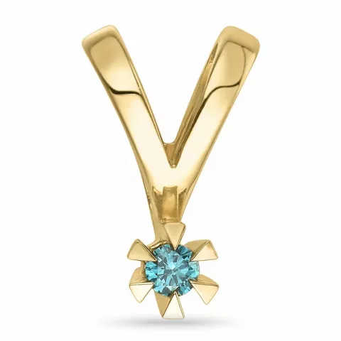 0,05 ct blå behandlad naturlig diamant solitärberlock i 14  carat guld 0,051 ct