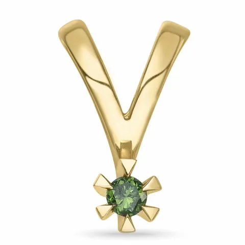 0,05 ct grön behandlad naturlig diamant solitärberlock i 14  carat guld 0,051 ct