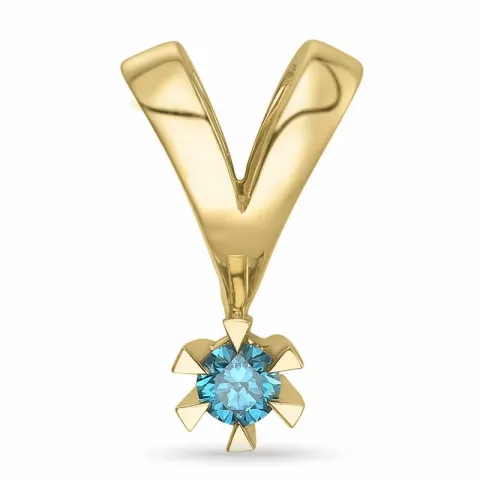0,09 ct blå behandlad naturlig diamant solitärberlock i 14  carat guld 0,09 ct