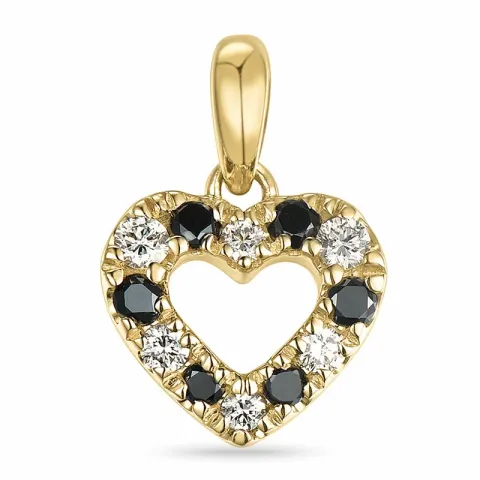 hjärta sort diamant diamantberlocker i 14 carat guld 0,104 ct 0,102 ct