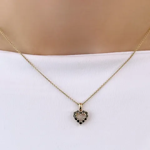 hjärta sort diamant hängen i 14 carat guld 0,264 ct