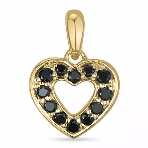 hjärta sort diamant hängen i 14  carat guld 0,149 ct