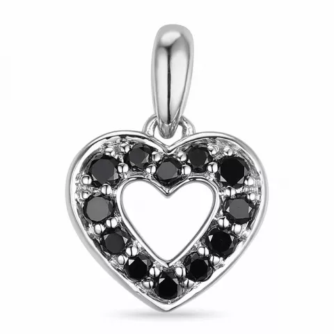 hjärta sort diamant hängen i 14  carat vitguld 0,149 ct
