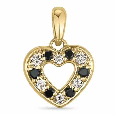 hjärta sort diamant hängen i 14 carat guld 0,083 ct 0,066 ct