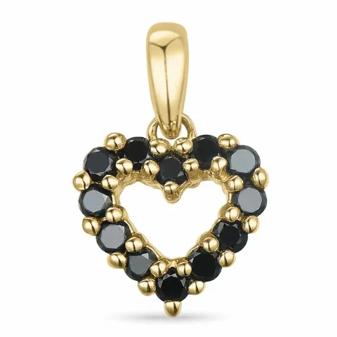 hjärta sort diamant hängen i 14 carat guld 0,18 ct