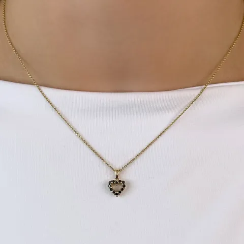 hjärta sort diamant hängen i 14 carat guld 0,18 ct