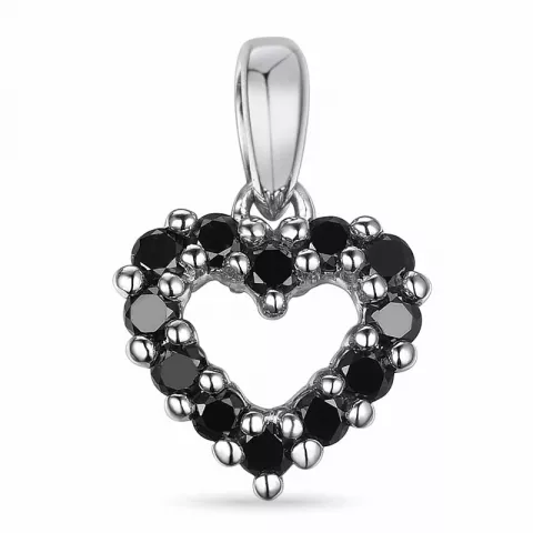 hjärta sort diamant hängen i 14  carat vitguld 0,18 ct