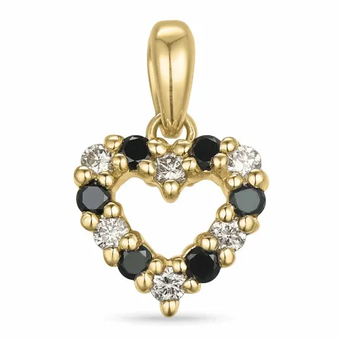 hjärta sort diamant diamantberlocker i 14 carat guld 0,09 ct 0,09 ct