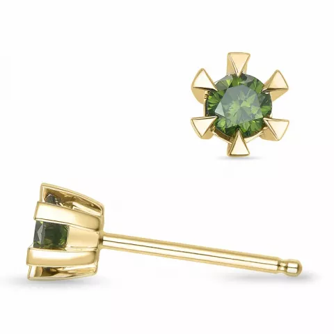 2 x 0,14 ct gröna behandlad naturlig diamant solitäreörhängestift i 14 karat guld med grön diamant 