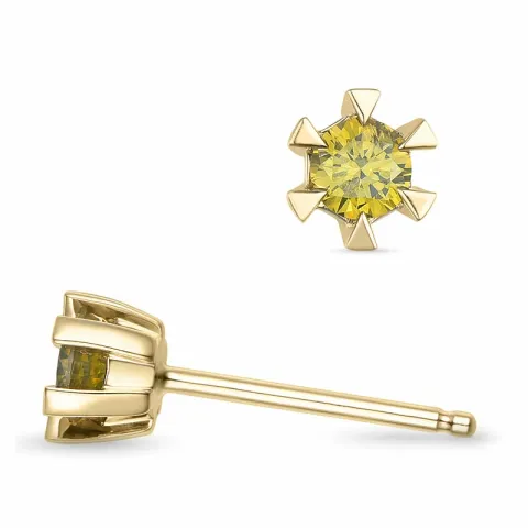 2 x 0,14 ct gula behandlad naturlig diamant solitäreörhängestift i 14 karat guld med gul diamant