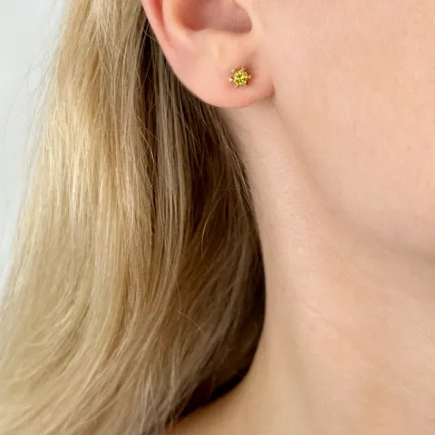 2 x 0,14 ct gula behandlad naturlig diamant solitäreörhängestift i 14 karat guld med gul diamant