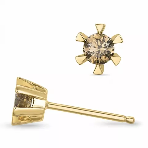 2 x 0,15 ct  bruna diamant solitäreörhängestift i 14 karat guld med brun diamant 