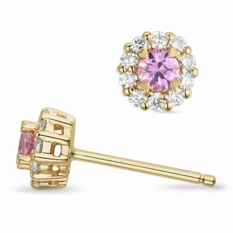 runda rosa safir diamantörhängen i 14 karat guld med rosa safir och diamant 