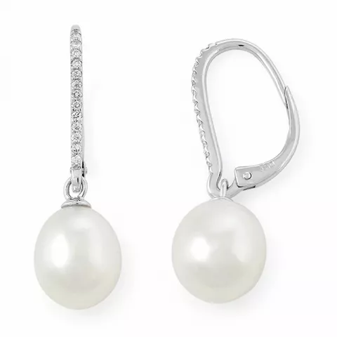 långa pärla creol i 14 karat vitguld med diamant 