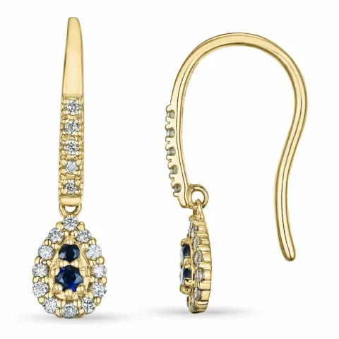 långa droppe safir briljiantöronringar i 14 karat guld med safir och diamant