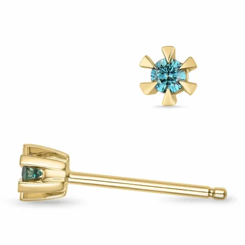 2 x 0,05 ct blå behandlad naturlig diamant solitäreörhängestift i 14 karat guld med blå diamant