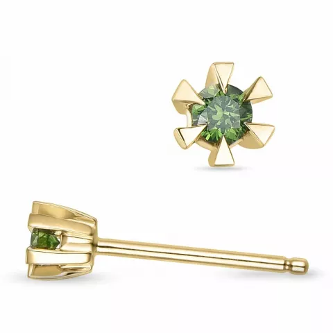2 x 0,05 ct gröna behandlad naturlig diamant solitäreörhängestift i 14 karat guld med grön diamant 