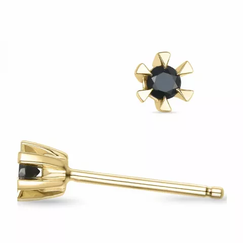 2 x 0,05 ct svarta diamant solitäreörhängestift i 14 karat guld med svart diamant 