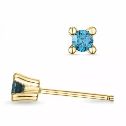2 x 0,09 ct blå behandlad naturlig diamant solitäreörhängestift i 14 karat guld med blå diamant 
