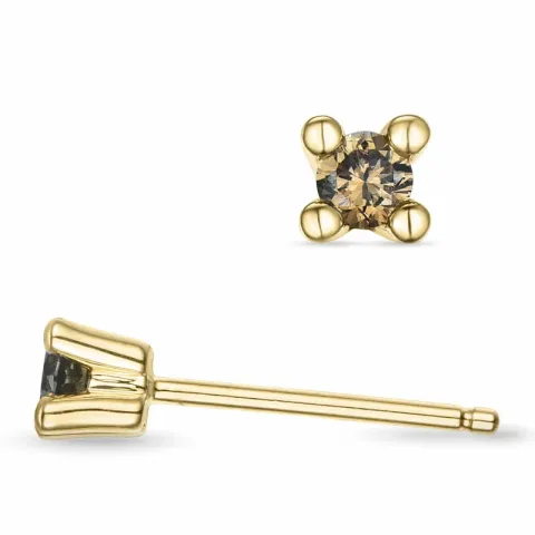 2 x 0,10 ct bruna diamant solitäreörhängestift i 14 karat guld med brun diamant