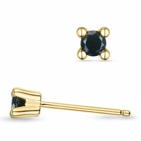 2 x 0,10 ct svarta diamant solitäreörhängestift i 14 karat guld med svart diamant