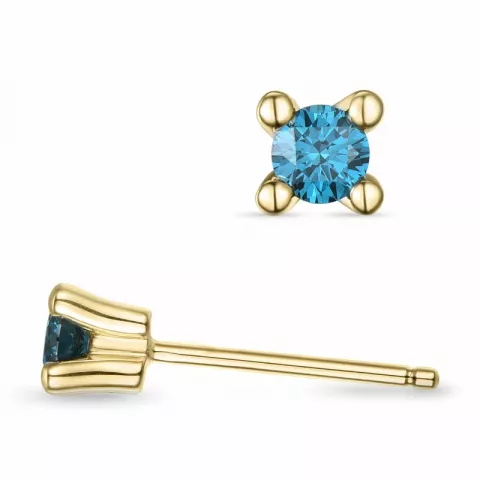 2 x 0,14 ct blå behandlad naturlig diamant solitäreörhängestift i 14 karat guld med blå diamant 