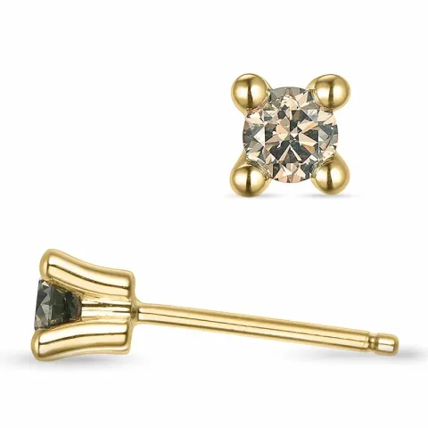 2 x 0,15 ct bruna diamant solitäreörhängestift i 14 karat guld med brun diamant