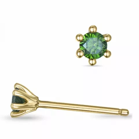 2 x 0,09 ct gröna behandlad naturlig diamant solitäreörhängestift i 14 karat guld med grön diamant 