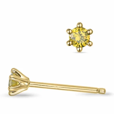 2 x 0,09 ct gula behandlad naturlig diamant solitäreörhängestift i 14 karat guld med gul diamant