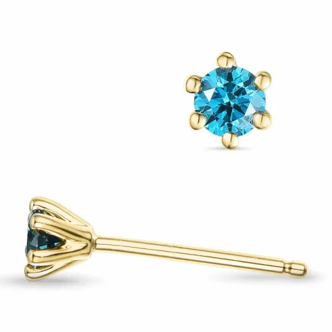 2 x 0,14 ct blå behandlad naturlig diamant solitäreörhängestift i 14 karat guld med blå diamant