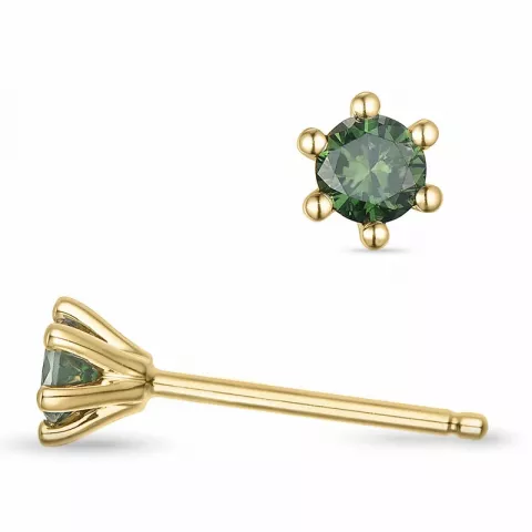 2 x 0,14 ct gröna behandlad naturlig diamant solitäreörhängestift i 14 karat guld med grön diamant 