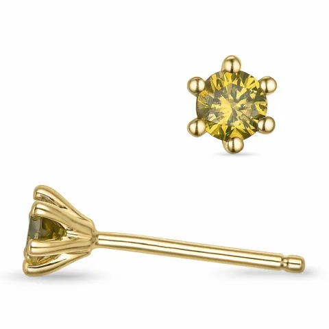 2 x 0,14 ct gula behandlad naturlig diamant solitäreörhängestift i 14 karat guld med gul diamant 