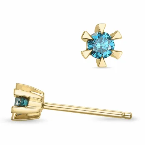 2 x 0,09 ct blå behandlad naturlig diamant solitäreörhängestift i 14 karat guld med blå diamant