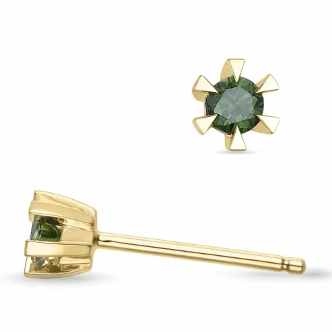 2 x 0,09 ct gröna behandlad naturlig diamant solitäreörhängestift i 14 karat guld med grön diamant