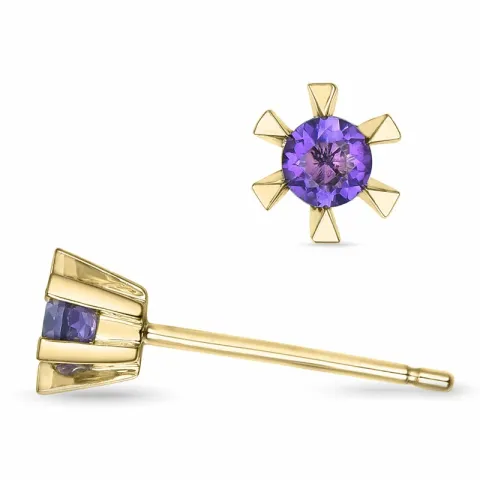 2 x 0,10 ct ametist solitäreörhängestift i 14 karat guld med ametist