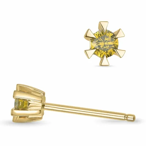 2 x 0,09 ct gula behandlad naturlig diamant solitäreörhängestift i 14 karat guld med gul diamant 