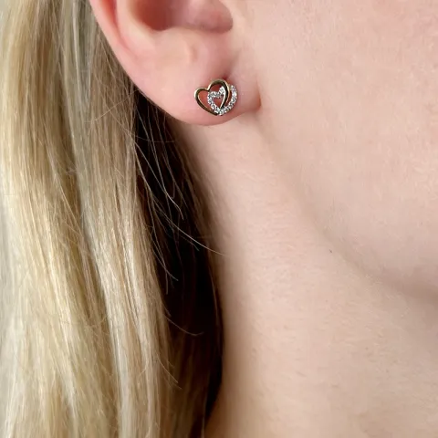 hjärta diamant örhängestift i 14 karat guld och vitguld med diamant 