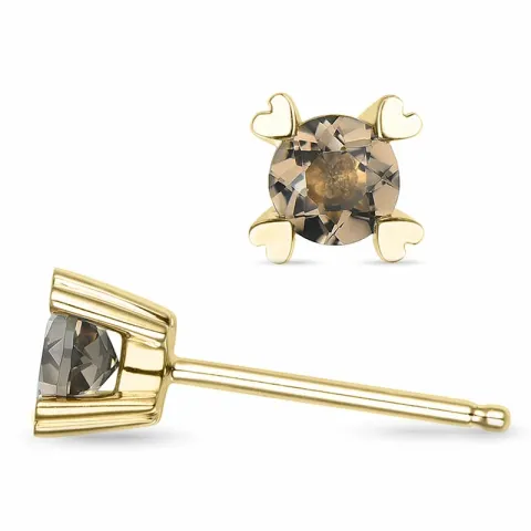 2 x 0,25 ct rökfärgat kvarts solitäreörhängestift i 14 karat guld med rökfärgad kvarts