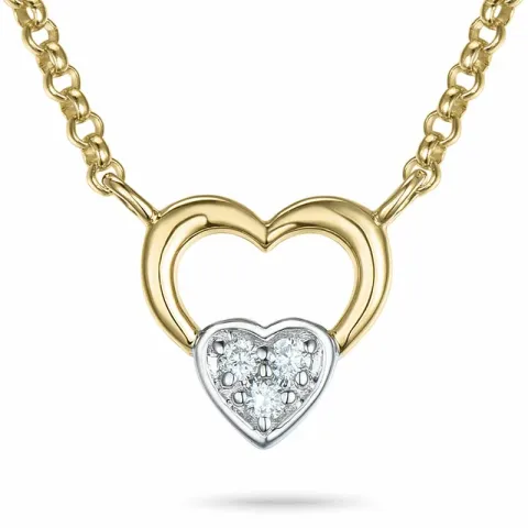 45 cm halsband med hjärthängen i 14 karat guld och vitguld 0,03 ct