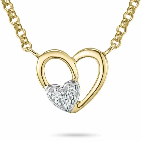 45 cm halsband med hjärthängen i 14 karat guld och vitguld 0,03 ct