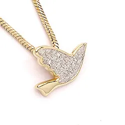 fåglar diamant hängen i 14 carat guld med rodium 0,0208 ct