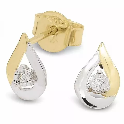 Droppe diamant örhängestift i 14 karat guld med rhodium med diamanter 