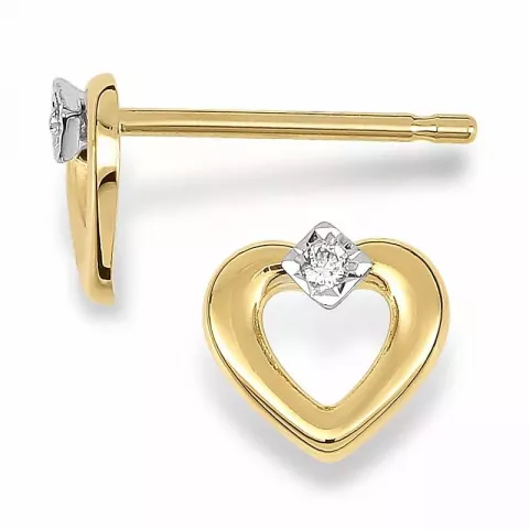 Hjärta diamant örhängestift i 14 karat guld med diamanter 