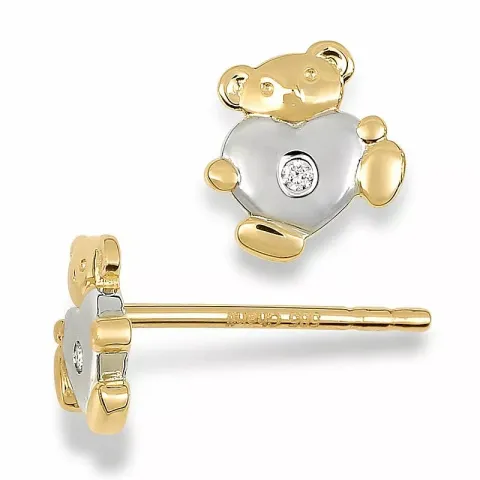 nalle diamant örhängestift i 14 karat guld med rhodium med diamant